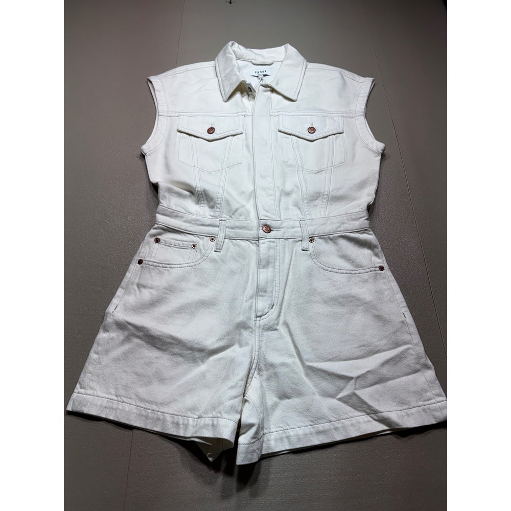 NWT Pistola Los Angeles Off White Denim Romper Utility Jumpsuit MSRP:$228